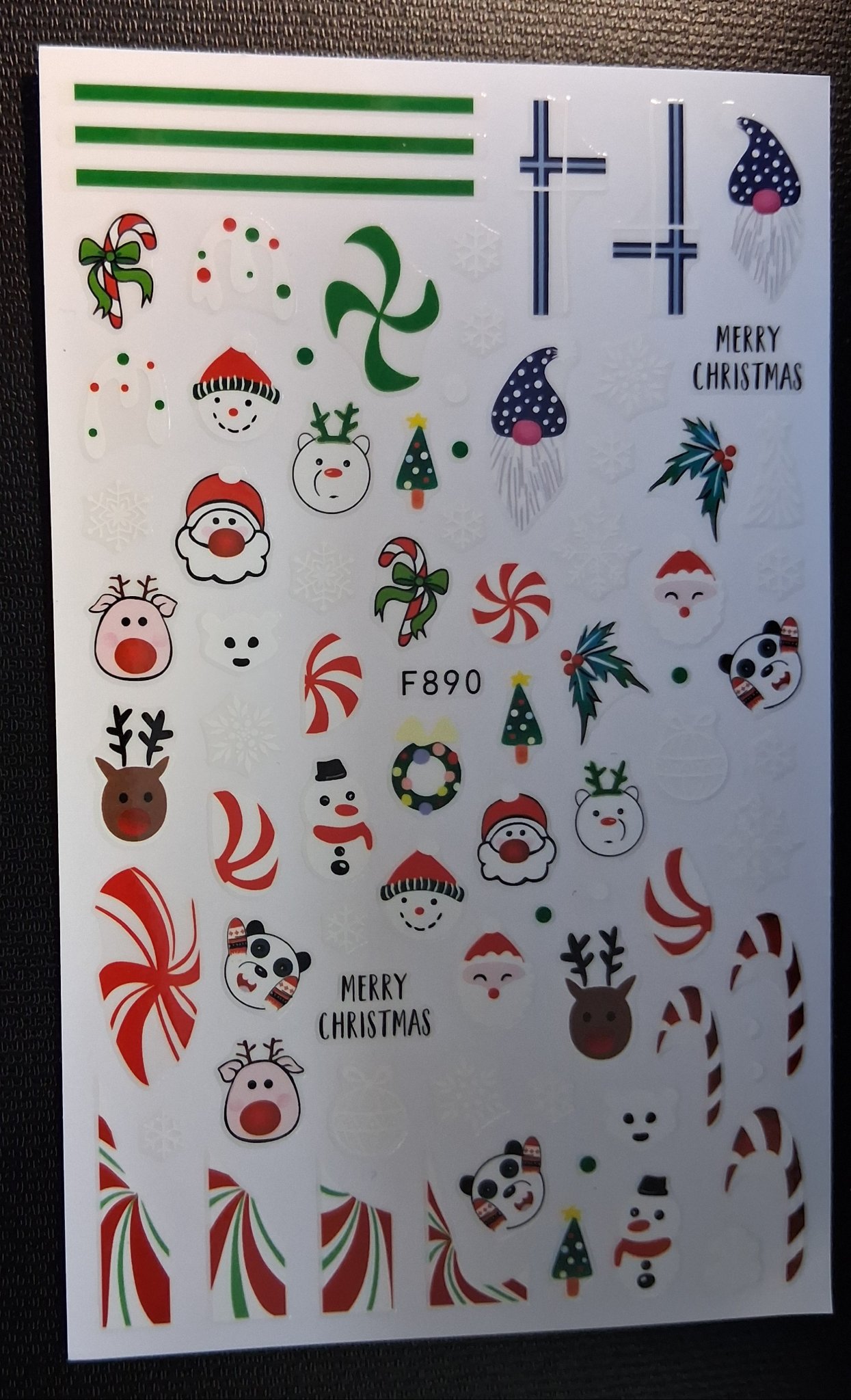 Nail Art Stickers — 15D Christmas Style 1 (F890, 1 page)